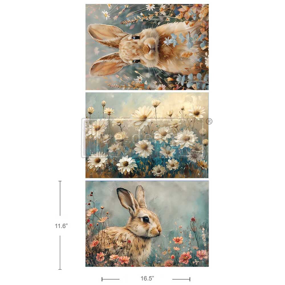 Garden Bunny Tails - A3 Rice Paper for Decoupage - 3 Sheets - 29.7cm x 42cm - Re-Design with Prima