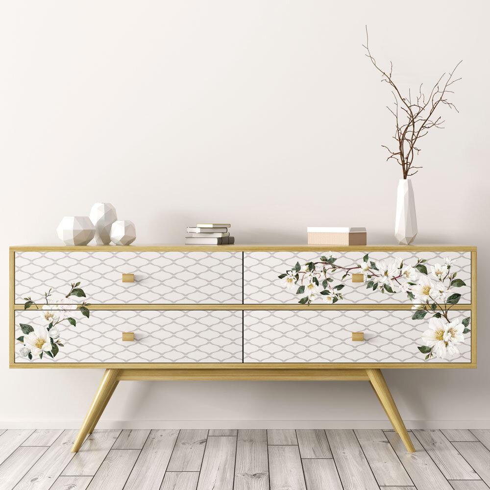 WHITE MAGNOLIA - 3 sheets - 15cm x 30cm each - Redesign Decor Transfer Decal