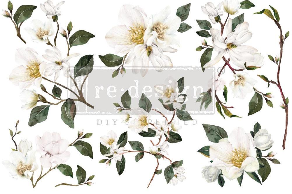 WHITE MAGNOLIA - 3 sheets - 15cm x 30cm each - Redesign Decor Transfer Decal