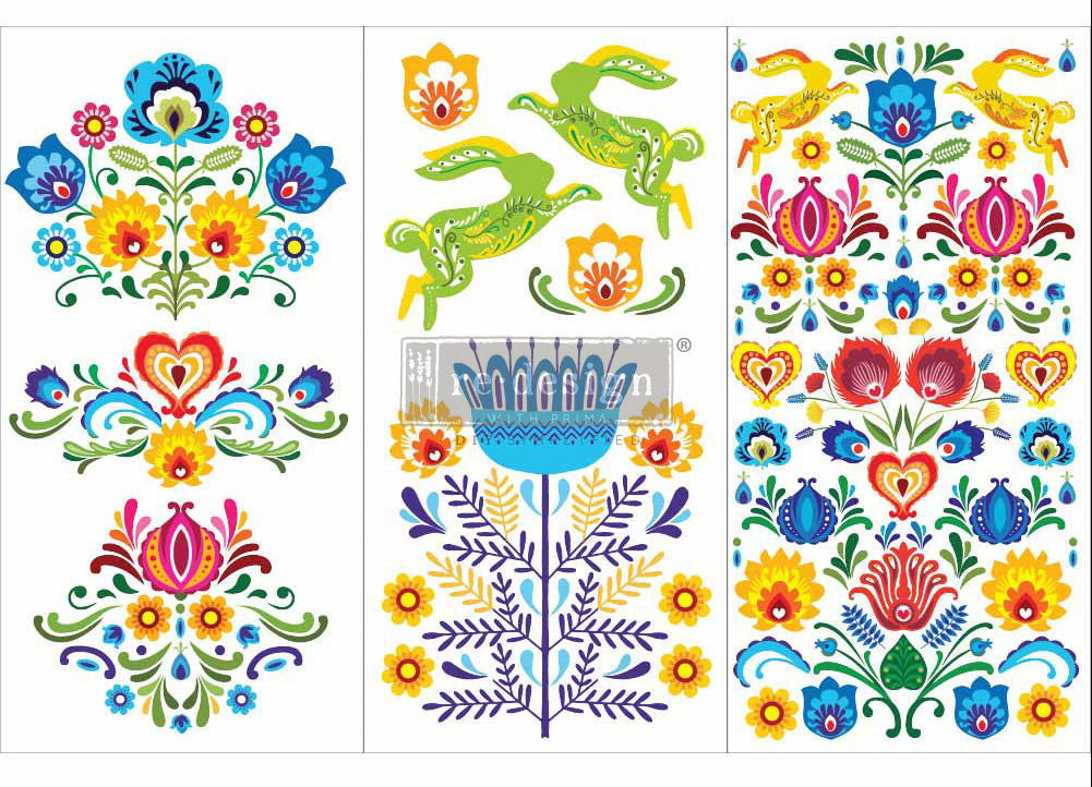 FLORAL POLISH - 3 sheets - 15cm x 30cm each - Redesign Decor Transfer Decal