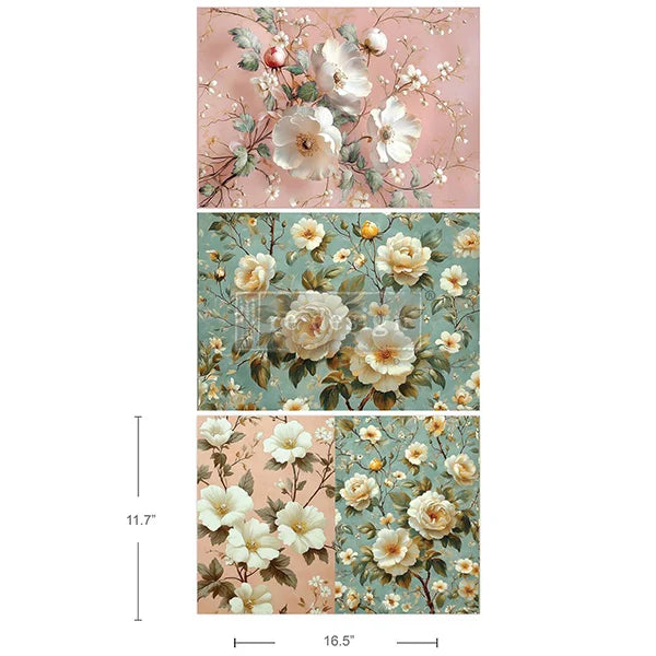Pure Petal Elegance - A3 Rice Paper for Decoupage - 3 Sheets - 29.7cm x 42cm - Re-Design with Prima
