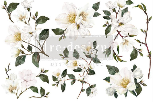 WHITE MAGNOLIA - 3 sheets - 15cm x 30cm each - Redesign Decor Transfer Decal
